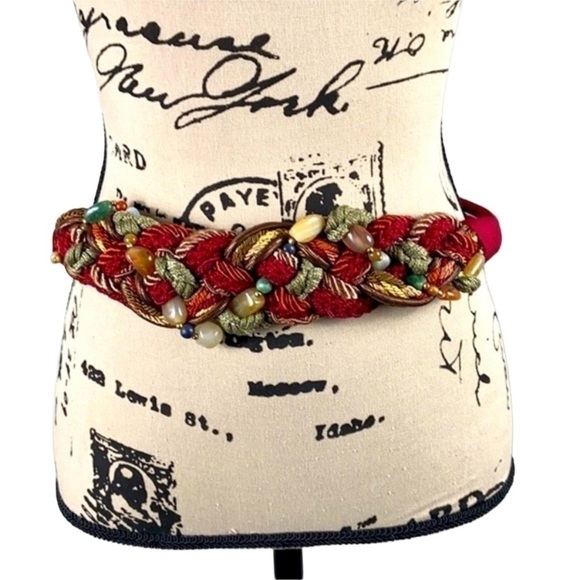 VINTAGE braided polished gem stones belt S/M - Picture 2 of 7